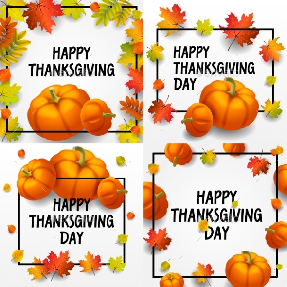 Thanksgiving Day Banner Set Isometric Style