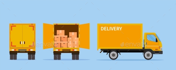 Delivery Truck Isolated on Blue Background
