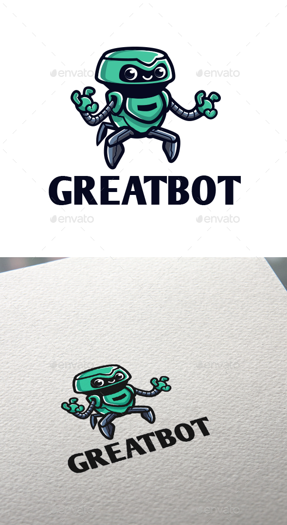 Cartoon Great Robot Character Mascot Logo