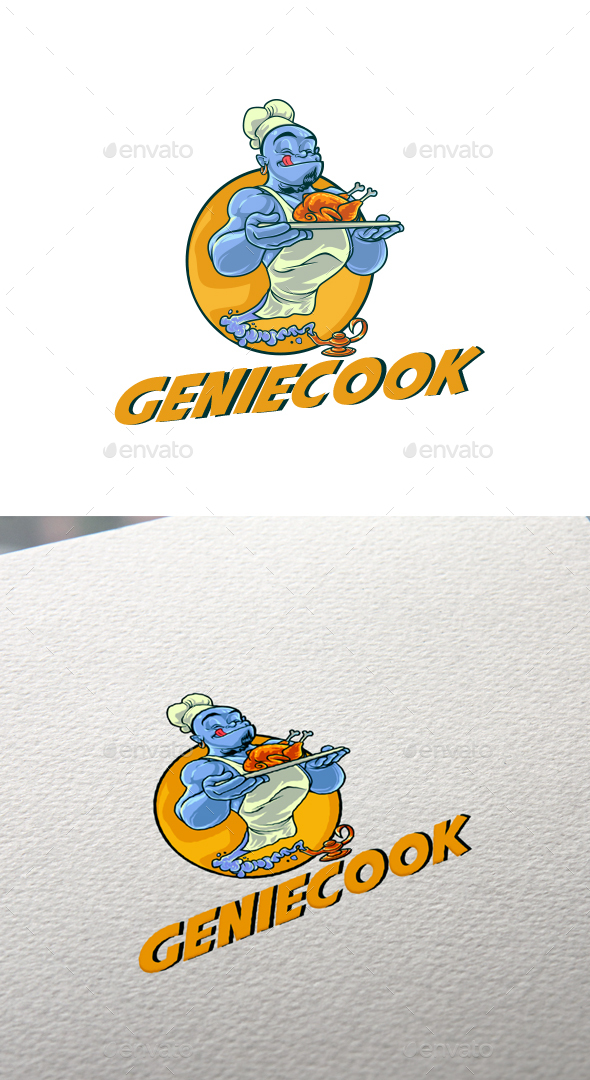 Cartoon Genie Cook - Restaurant Character Mascot Logo