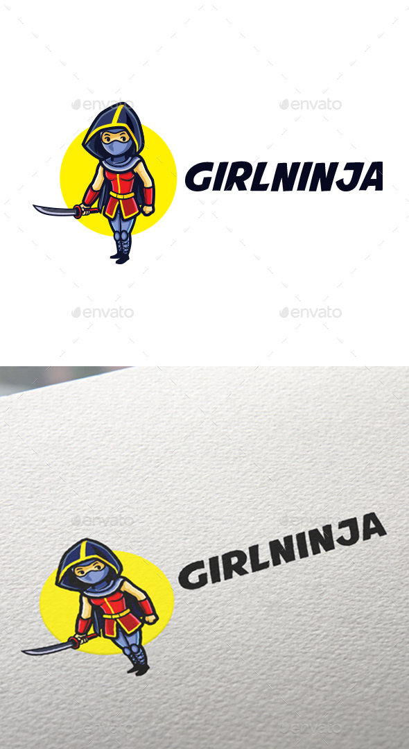 Cartoon Girl Ninja Character Mascot Logo