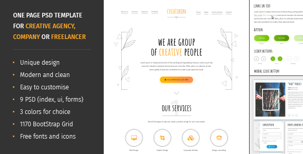 Creatikon | One Page PSD Template for Digital Agency, Creative Company or Freelancer