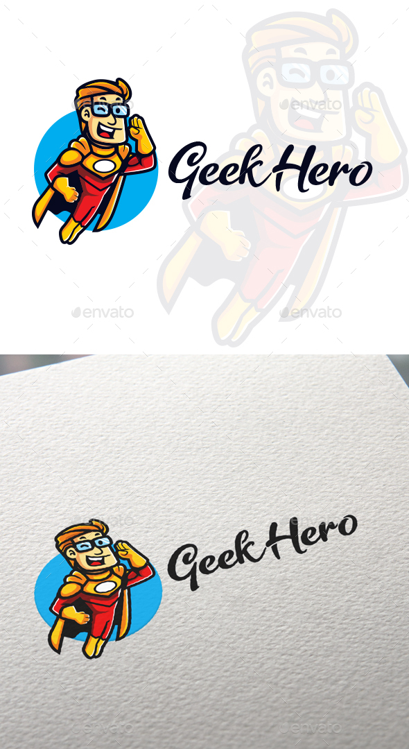 Cartoon Geek Hero Character Mascot Logo