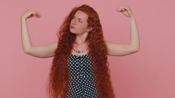 Redhead Woman Showing Nonsense Hands Gesture Gossips Empty Fake Promises Liars Pink Background