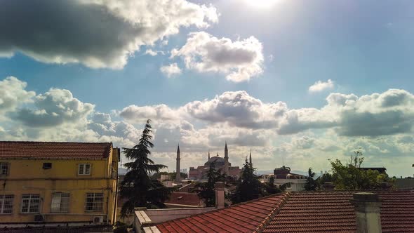 Hagia Sophia domes and minarets in the old town of Istanbul, Turkey. Exterior of the Hagia Sophia in