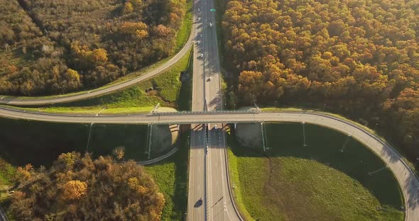 Aerial View Overpass Traffic with Car Move Transport Background in Autumn