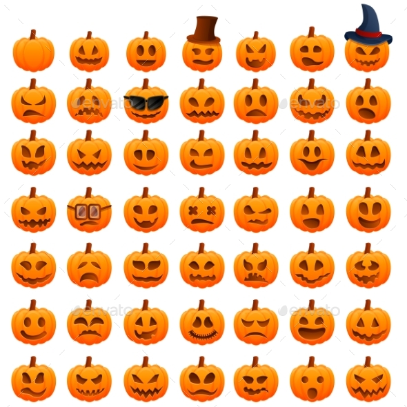 Pumpkin Halloween Icons Set Cartoon Style