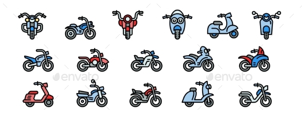 Motorbike Icons Set Outline Style