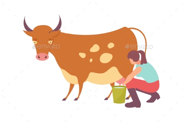 Girl Milking Cow Composition