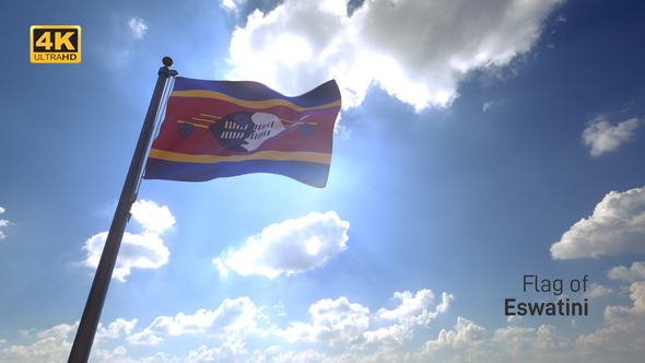 Eswatini / Swaziland Flag on a Flagpole V4 - 4K