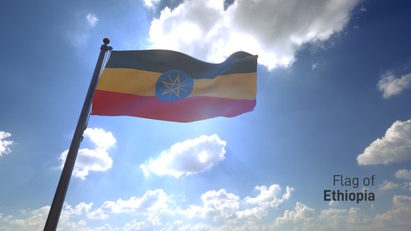 Ethiopia Flag on a Flagpole V4