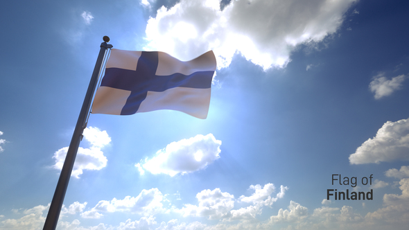 Finland Flag on a Flagpole V4