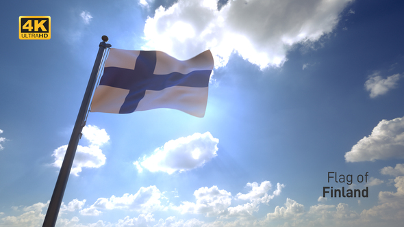 Finland Flag on a Flagpole V4 - 4K