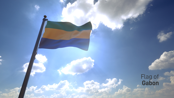 Gabon Flag on a Flagpole V4