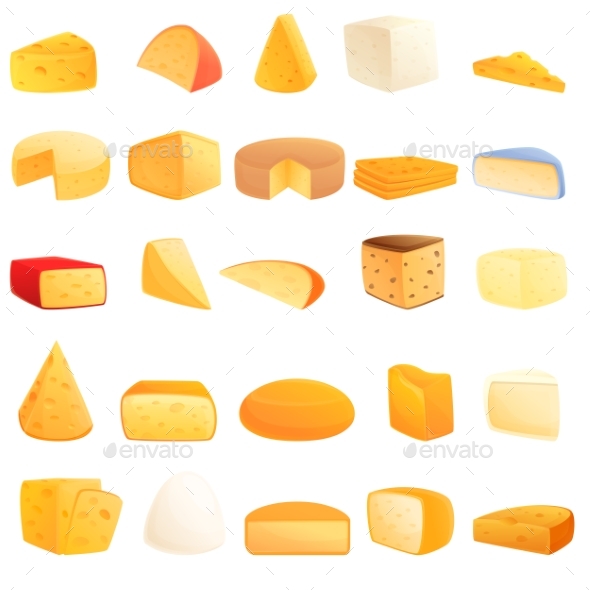 Cheese Icons Set Cartoon Style