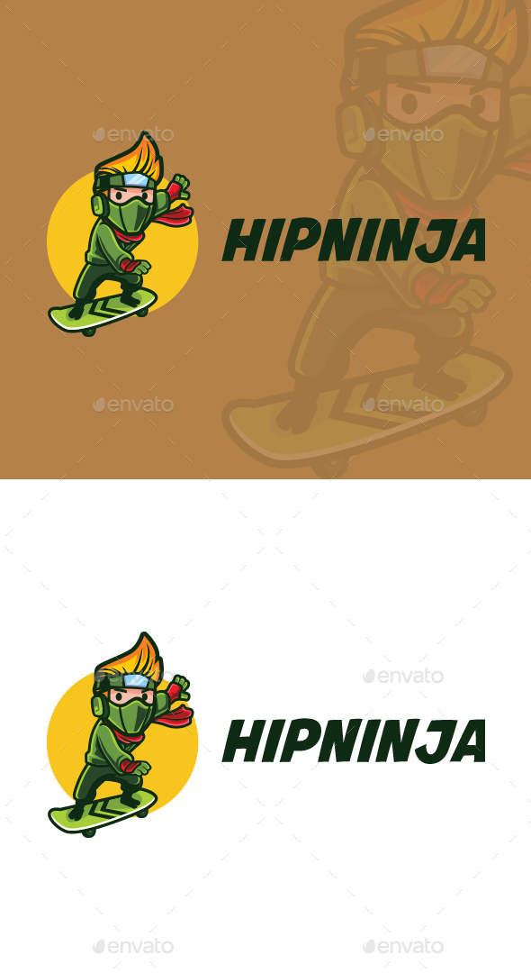 Cartoon Hipster Ninja Character Mascot Logo