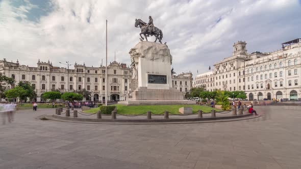 Monument to Jose De San Martin on the Plaza San Martin Timelapse Hyperlapse in Lima Peru