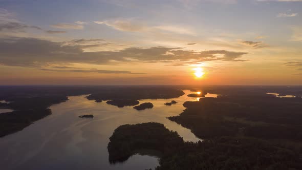 Lake Ladoga at Sunset. Lekhmalakhti Bay. Russia. Aerial Hyper Lapse, Time Lapse