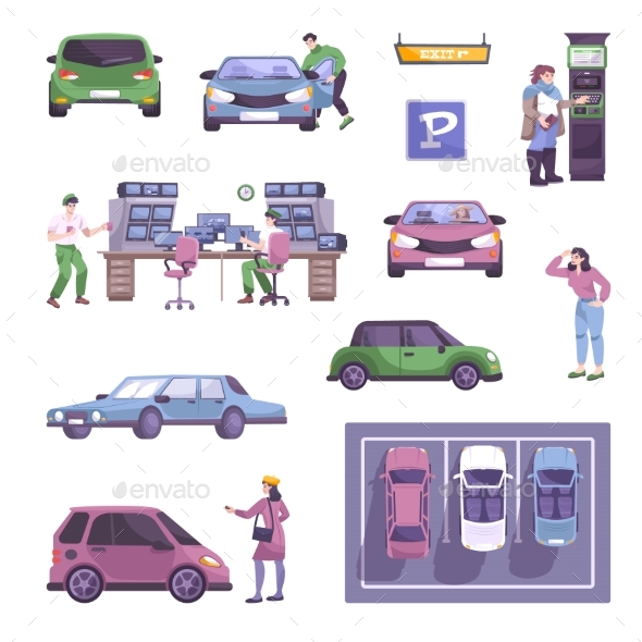Parking Flat Icons Collection