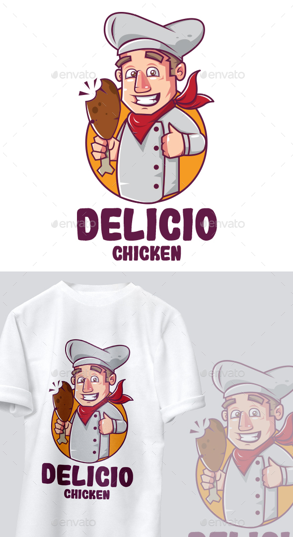 A CHEF WITH DRUMSTICK MASCOT LOGO