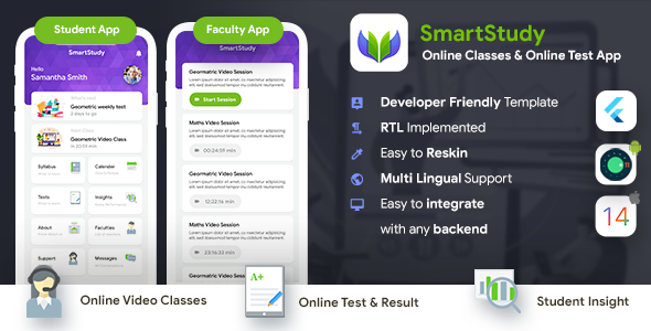 Online Classes & Online Test Android + iOS App Template| 2 Apps...
