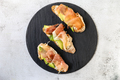 Bruschetta with prosciutto and cream cheese. Bread with hamon and cream cheese. - PhotoDune Item for Sale
