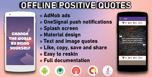 Offline positive quotes - Full Android Application with GDPR and Admob