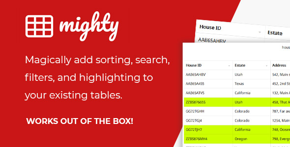 Mighty Tables | Add sorting, search, filters, and highlighting to your tables
