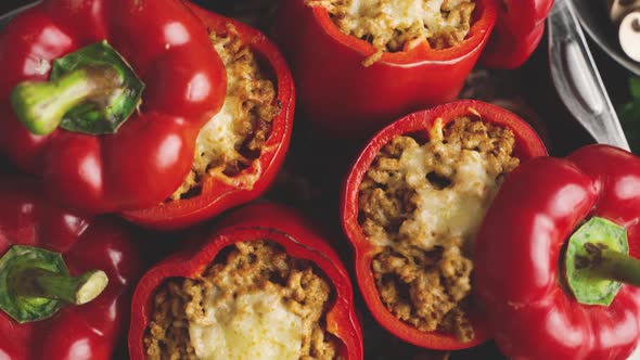 Red Peppers Stuffed with Beef Meet and Mozarella Cheese with Herbs and Garlic