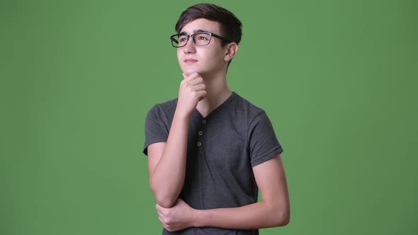 Young Handsome Iranian Teenage Boy Against Green Background