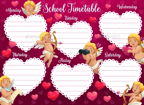 Valentines Day School Timetable with Cherub Vector