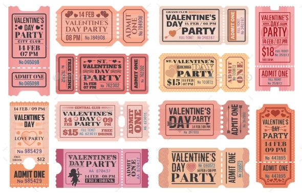 Valentines Day Love Holiday Party Ticket Templates