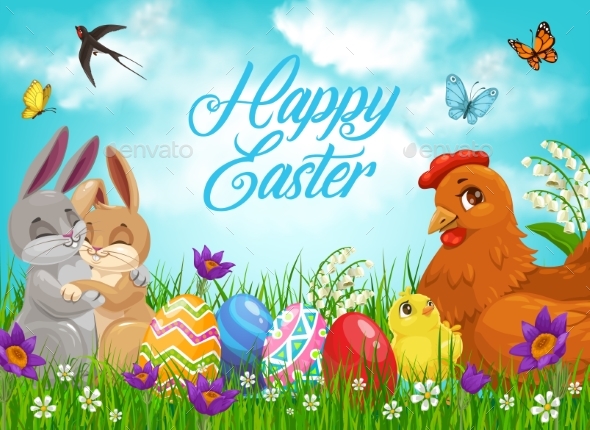 Easter Bunnies and Chicks with Eggs