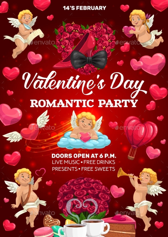 Cupids with Hearts Valentines Day Party Poster