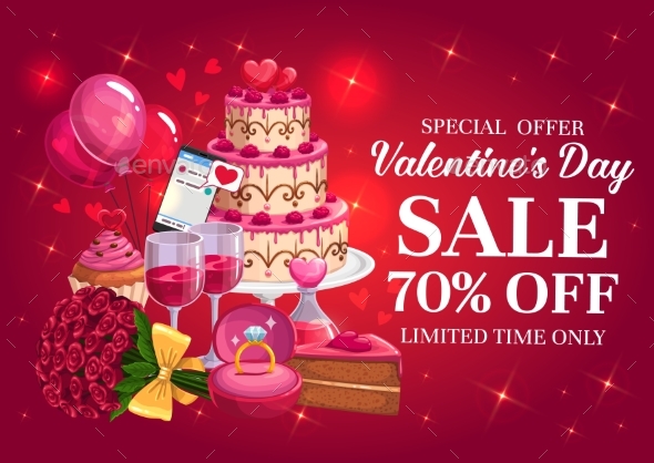 Valentines Day Sale or Discount Offer with Hearts