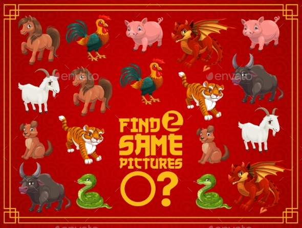 Child New Year Riddle Matching Game Vector