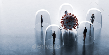 ction. Social distancing in coronavirus pandemic. 3D illustration