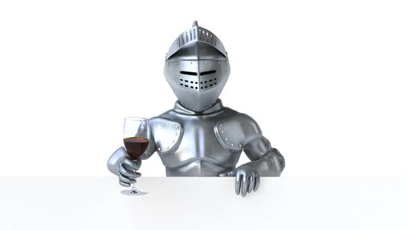 Fun 3D cartoon knight with a glass of wine alt