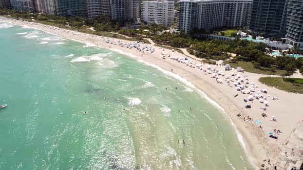 Aerial Shot Of Beach Tilt Up Reveal Inlet Miami Scene