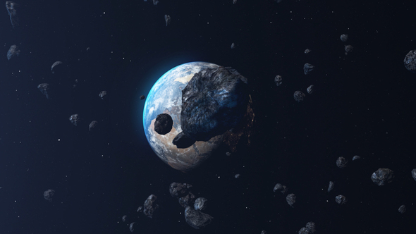 Asteroids Meteors Rocks Flying Toward Planet Earth
