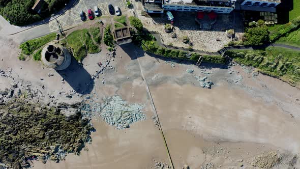 Top-down aerial view over Irish tower