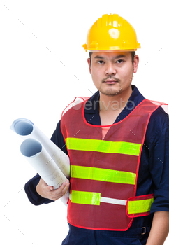 Asian engineer with blue print