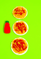 Spaghetti pasta and ketchup on isometry green background.  Diet, calory Italian food art concept. - PhotoDune Item for Sale