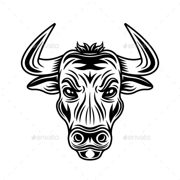 Bull Head Vector Black Monochrome Illustration