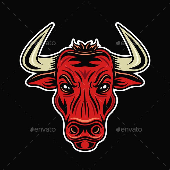 Bull Red Head Vector Detailed Colored Illustration