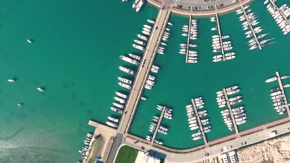 Aerial view above of Sukosan Marina Plaza, Croatia.