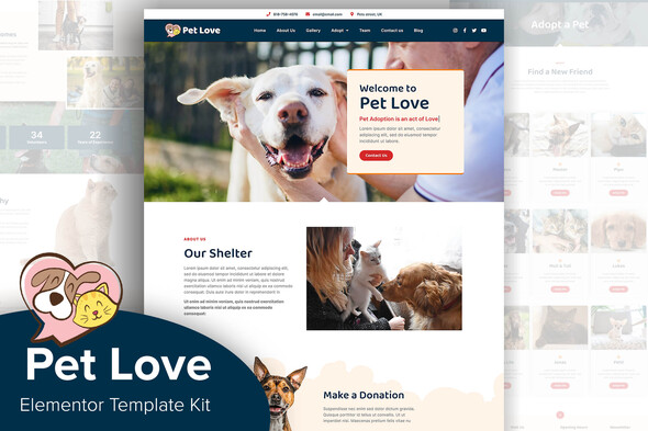 Pet Love - Animal Shelter Elementor Template Kit