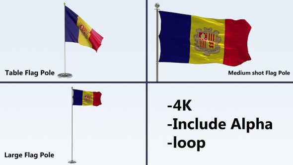 Andorra  Flag Pole Pack 4k-Loop