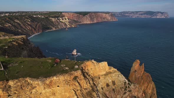 Drone View of the Cliffs Lermontov Cape and the Black Sea