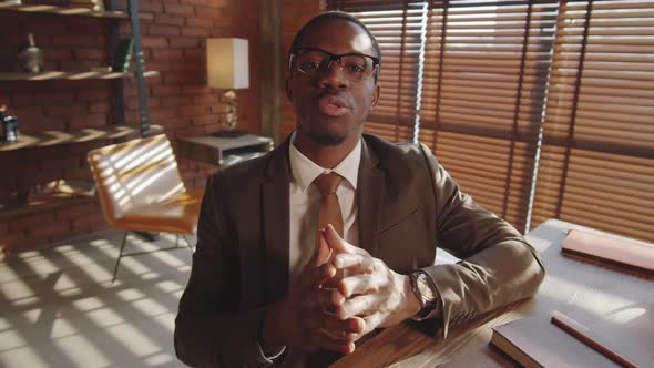 Black Businessman Talking at Camera on Online Web Call